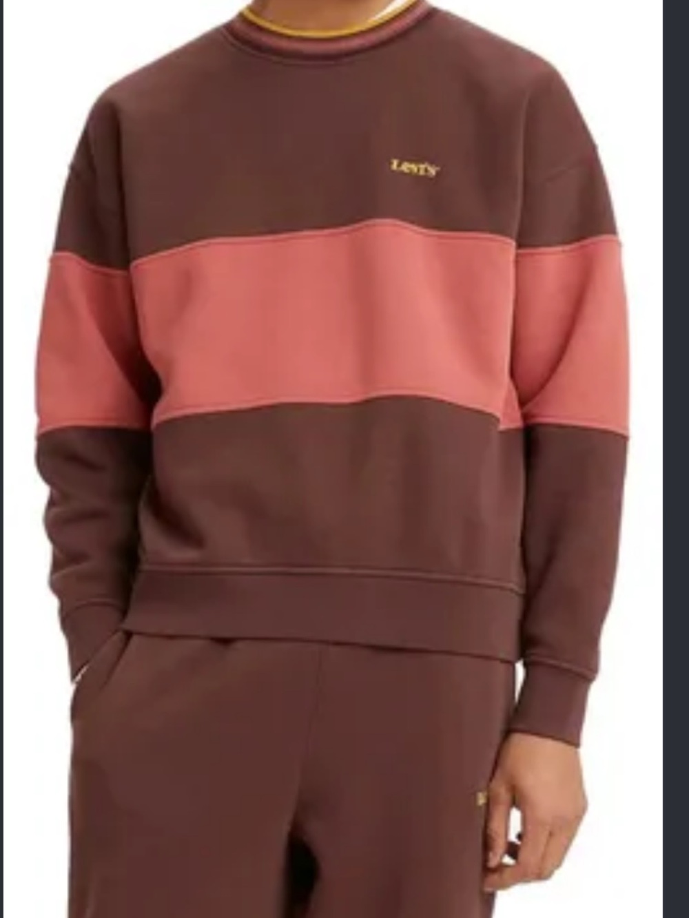 Levi's unisex Two-Tone Brown & coral Crewneck Sweater